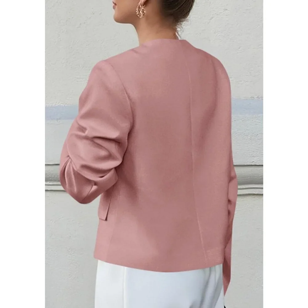 Women's Pink Blazers Business Casual Outfits Fall Fashion Long Sleeve Jacket